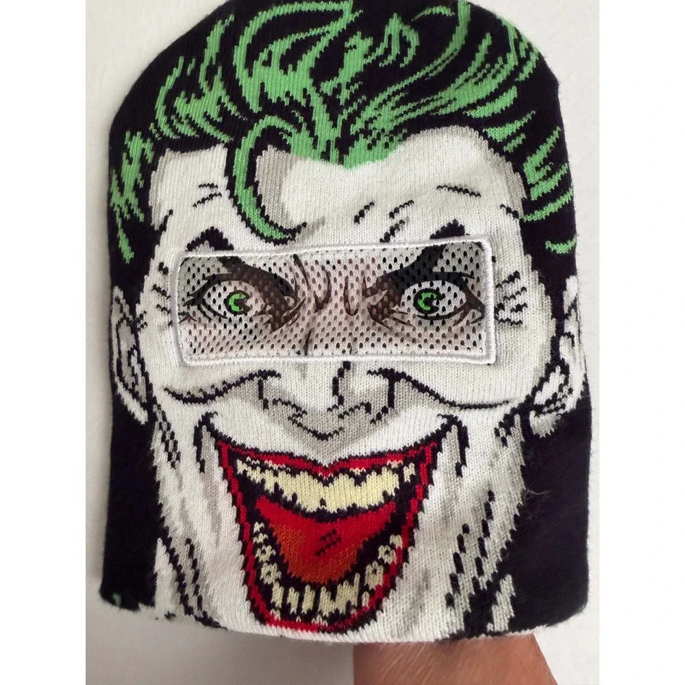 DC Comics The Joker Beanie Hat Purple Knit Mask Mesh Eyes Batman Villain HLY1599